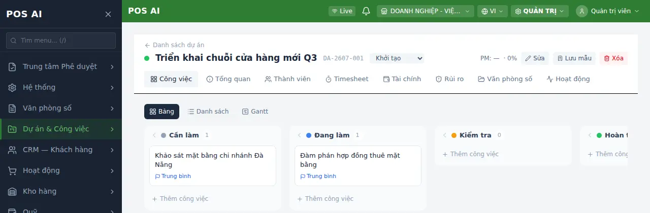 Bảng công việc dự án