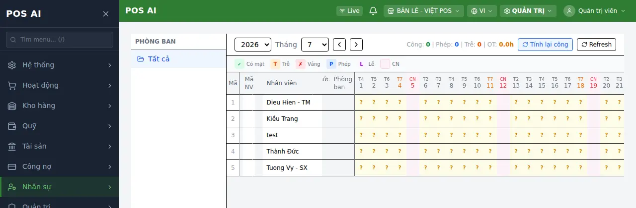 Bảng chấm công