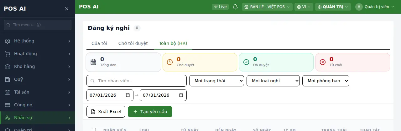 Đăng ký nghỉ phép